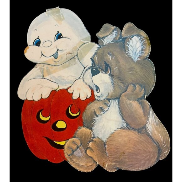 Vtg Halloween Felted Die-Cut Decor Baby Ghost Kitty Cat Teddy Bear Raccoon - Picture 6 of 6